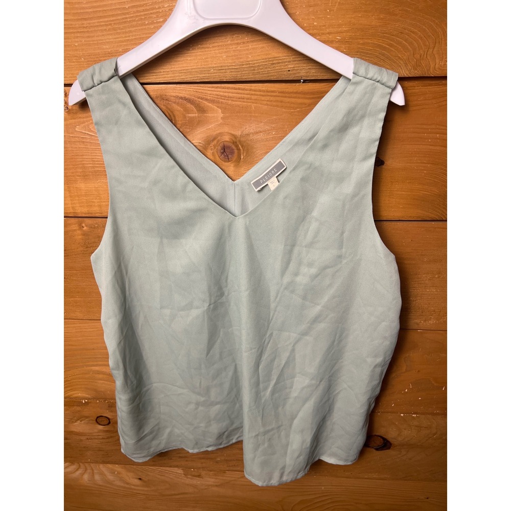 Pleione Sage Green Sleeveless V-Neck Top Blouse Womens large Summer Career layer